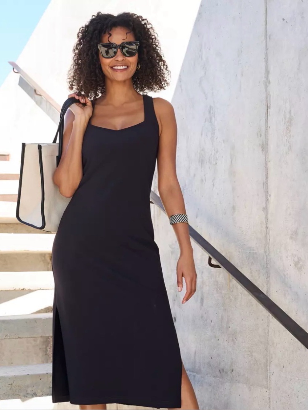 Boston Proper Classic Black Sleeveless Midi Shift Dress